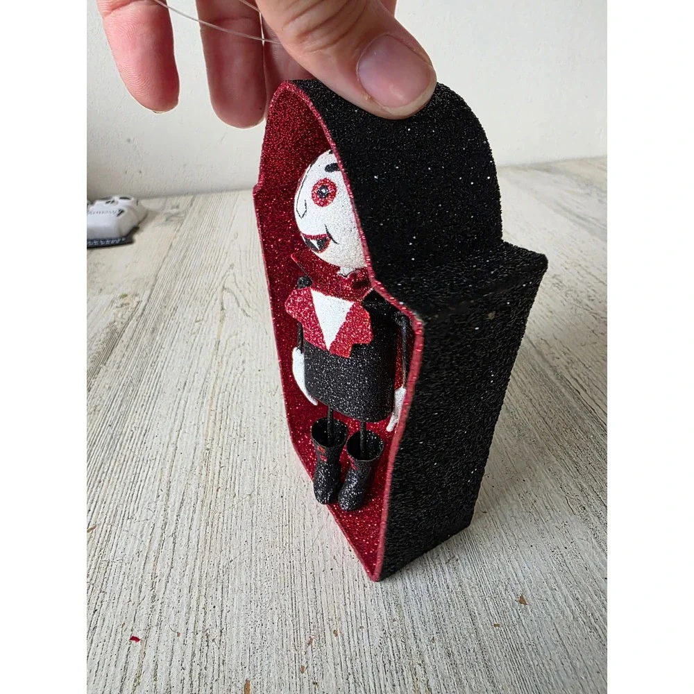 Vintage Pier 1 Dracula coffin glitter ornament Halloween decor vampire tree